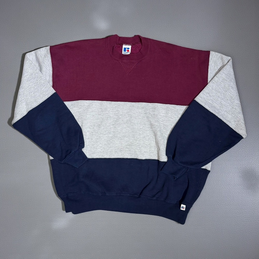 Vintage Russell Athletic Sweatshirt Mens XL Color Block Crewneck Made In USA 90s